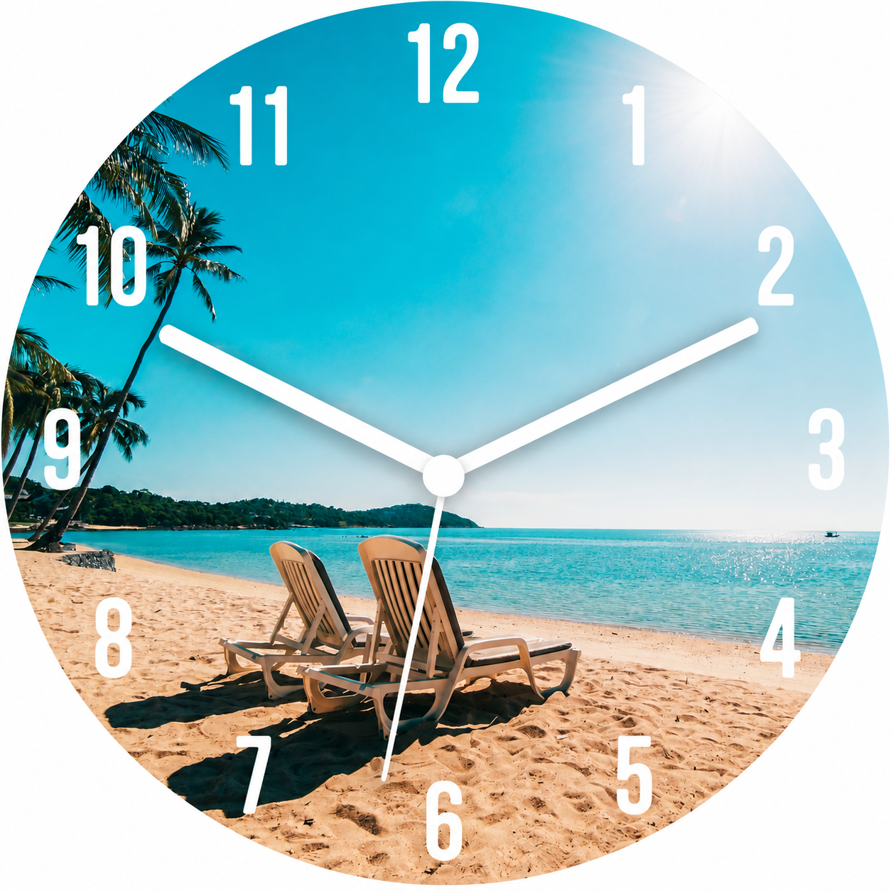 Hochwertige 30cm-Uhren Made in Alzenau Lautlose Uhr MDF Acryl Motiv Sunny Paradise