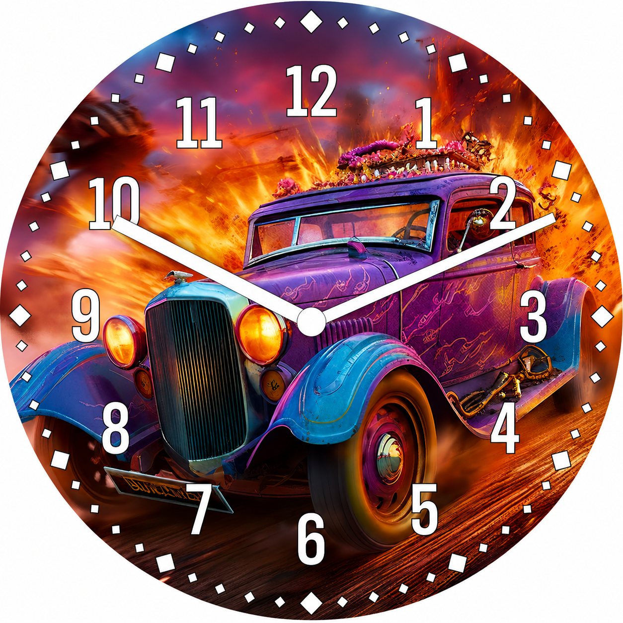 Hochwertige 30cm-Uhren Made in Alzenau Lautlose Uhr MDF Acryl Motiv Purple Inferno