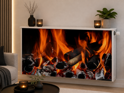 Magnetische Heizkörperverkleidung – Motiv Glühende Flammen im Wohnraum