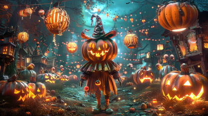 Flaches Druckmotiv Halloween Spukdorf für Heizkörperverkleidung