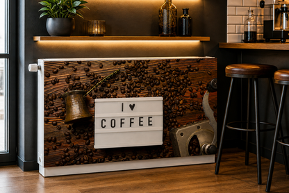 Magnetische Heizkörperverkleidung – Motiv I Love Coffee im Wohnraum