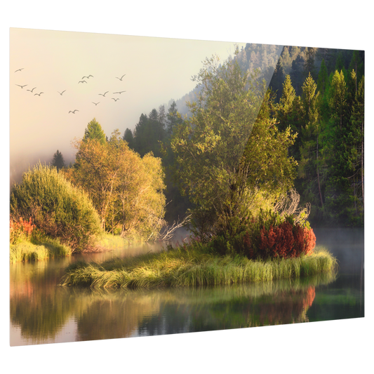 Bedrucktes Acrylglas als Magnetwand, Küchen-Hintergrund, Motiv: Nebel-Insel