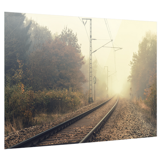 Bedrucktes Acrylglas als Magnetwand, Küchen-Hintergrund, Motiv: Eisenbahnschienen