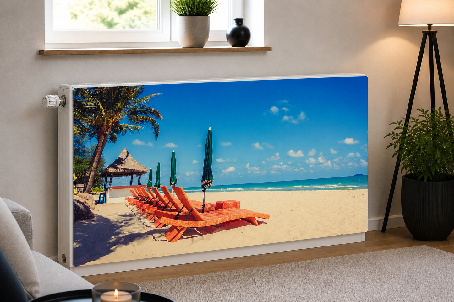 Magnetische Heizkörperverkleidung – Motiv Sunny Beach im Wohnraum
