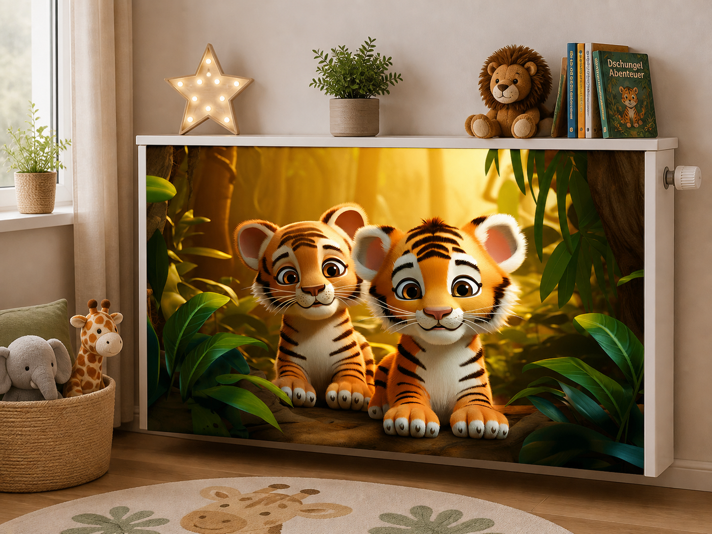 Magnetische Heizkörperverkleidung – Motiv Tigerfreunde im Wohnraum