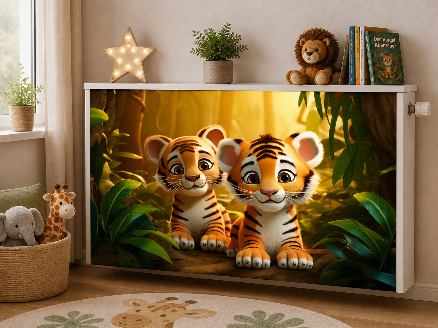 Magnetische Heizkörperverkleidung – Motiv Tigerfreunde im Wohnraum