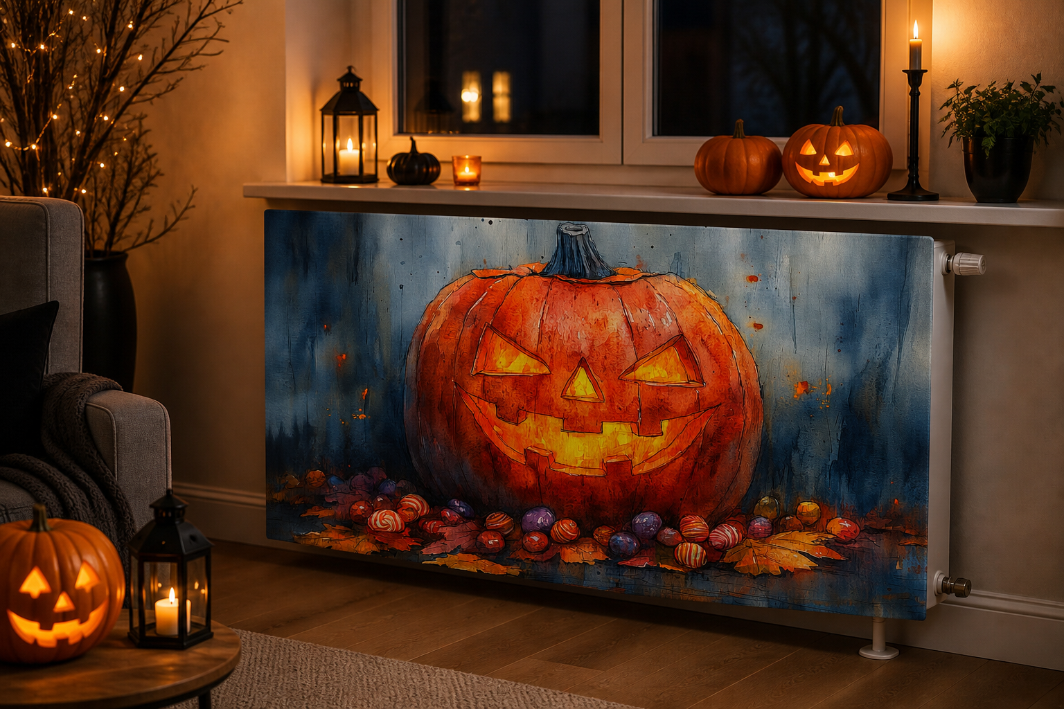 Magnetische Heizkörperverkleidung – Motiv Trick Or Treat im Wohnraum