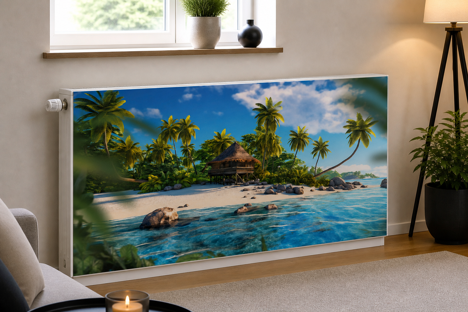 Magnetische Heizkörperverkleidung – Motiv Tropical Beach im Wohnraum