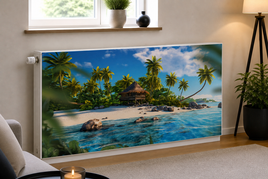 Magnetische Heizkörperverkleidung – Motiv Tropical Beach im Wohnraum