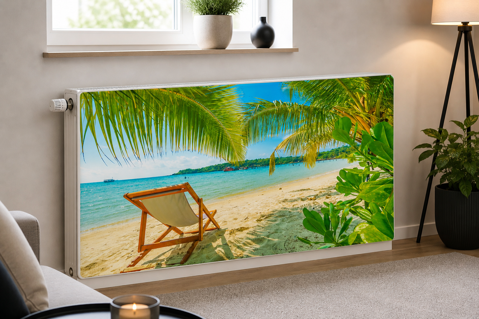 Magnetische Heizkörperverkleidung – Motiv Tropical Escape im Wohnraum