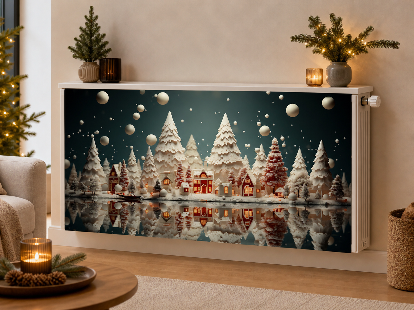 Magnetische Heizkörperverkleidung – Motiv Weihnachtsdorf im Wohnraum