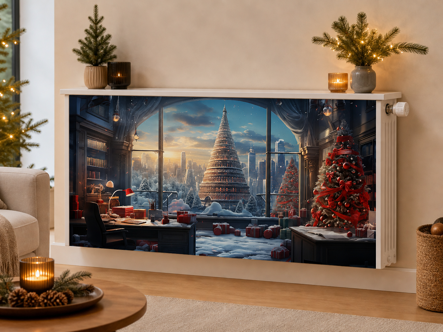 Magnetische Heizkörperverkleidung – Motiv Weihnachtsmetropole im Wohnraum
