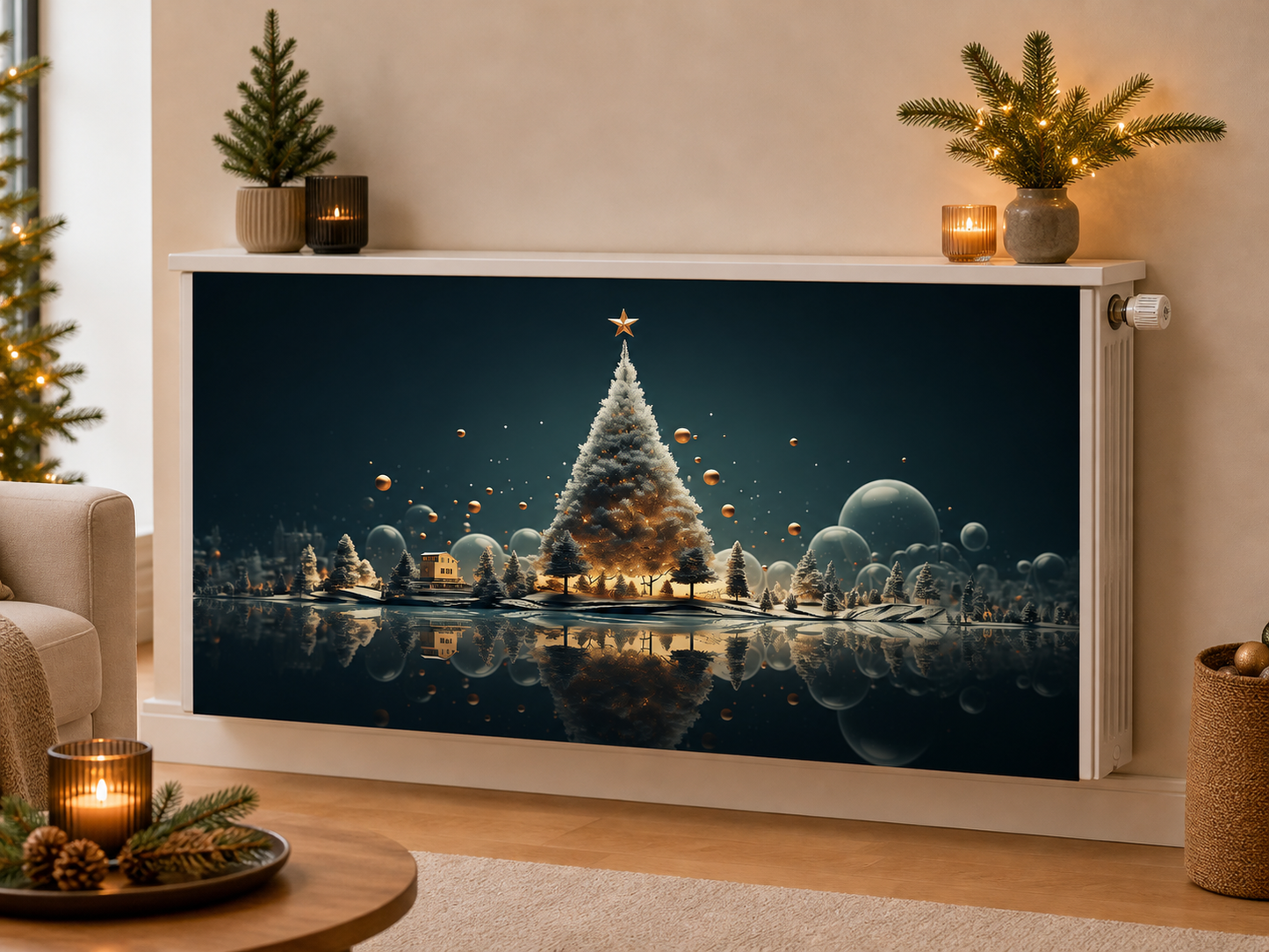 Magnetische Heizkörperverkleidung – Motiv Weihnachtsnacht im Wohnraum