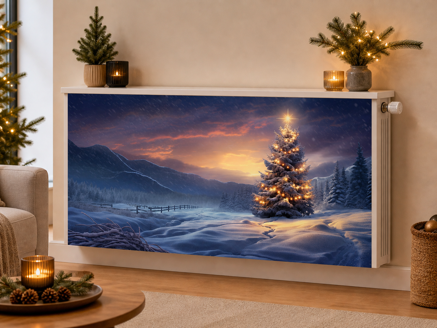Magnetische Heizkörperverkleidung – Motiv Winterlicht im Wohnraum